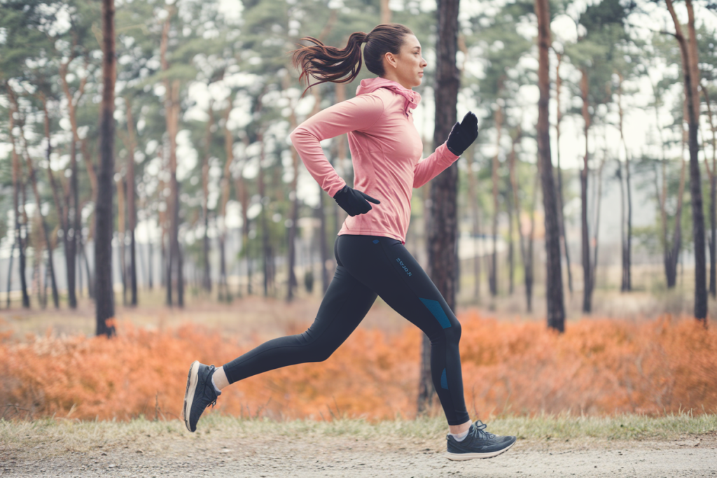 Eine Frau beim joggen im Wald